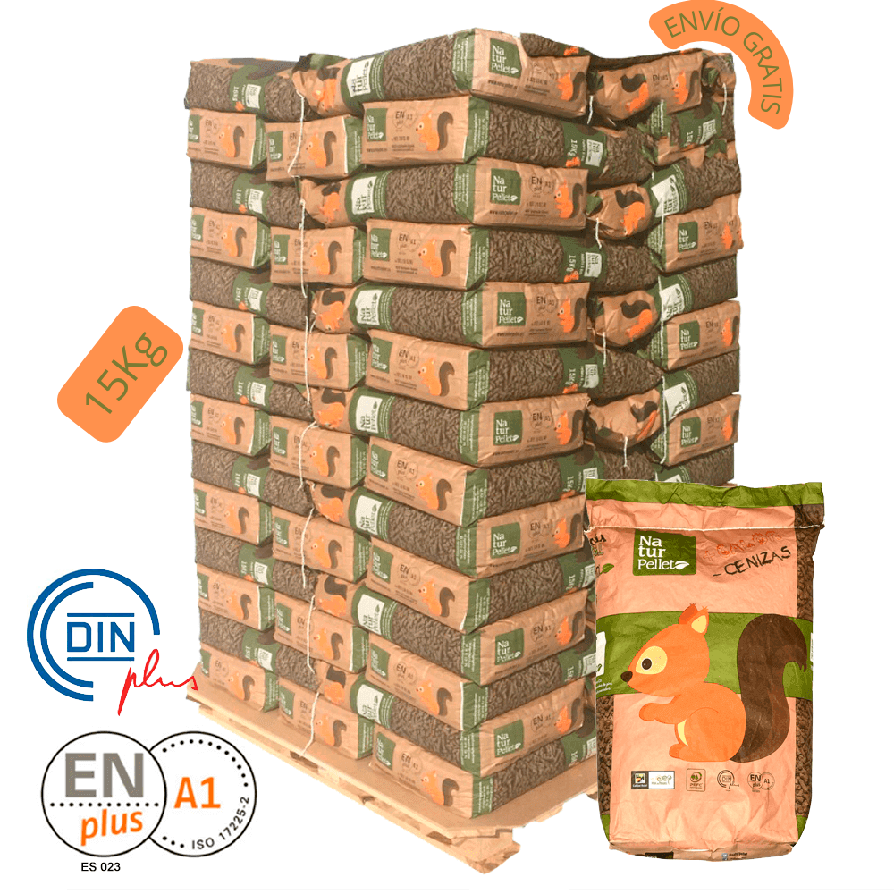 1 Palet de 77 Sacos certificado DIN ENplus A1 de 15 kg.